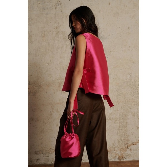 Soeur Tishka Structured Satin Shirt in Rose Size FR 34 - Picture 3 of 12